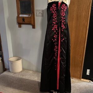 Morgan & Co. Black Strapless Dress with Pink Floral Design